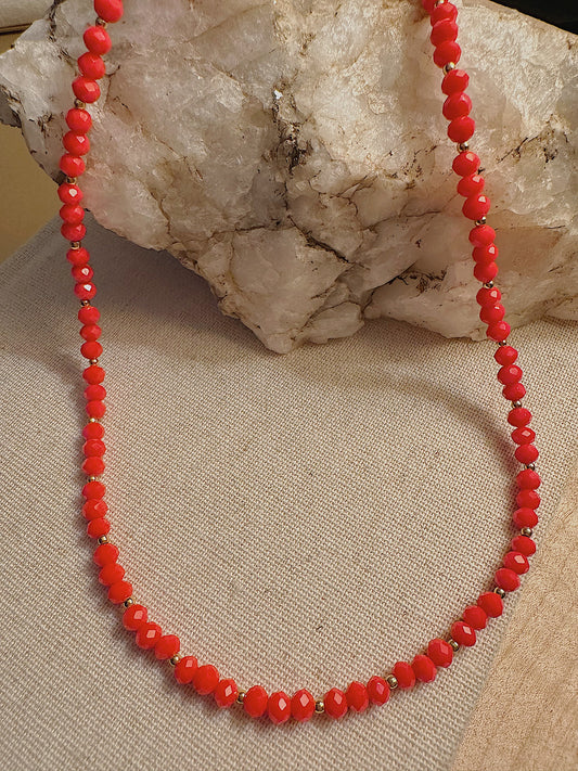 Coral Red Prague Bead Necklace